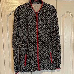 Court Haley golf. Black Patterned Jacket with Red Trim